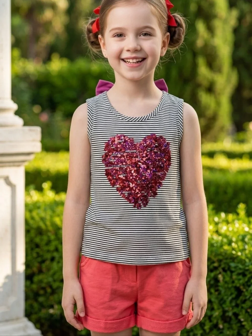 Sequin Heart Top and Pink Shorts 7-8